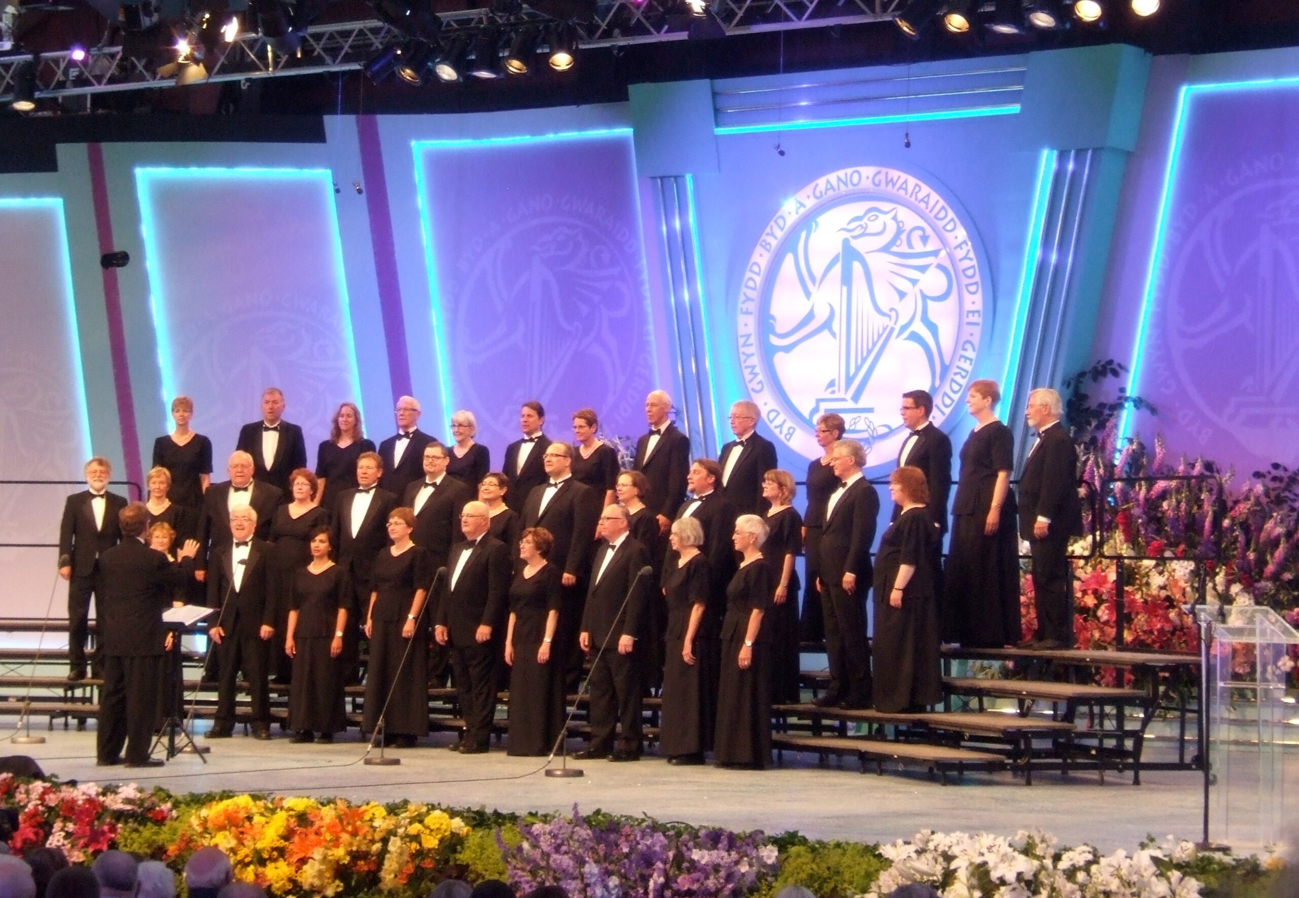 colour photo of GCC on stage at 2012 International Musical Eisteddfod, Llangllen, Wales